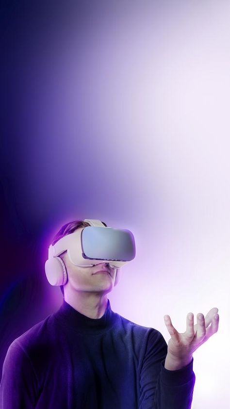 Purple technology mobile wallpaper, man experiencing VR headset | free image by rawpixel.com / cuz.gallery Metaverse Background, Wallpaper Man, Gaming Lounge, Baby Cartoon Drawing, Nice Designs, Neon Design, Wedding Photography Tips, Vr Headset, Web Layout Design