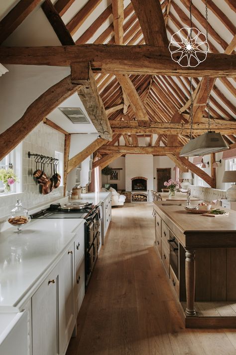 Image of a rustic kitchen interiors in barn conversion by Artichoke Barn Conversion Interiors, Galley Kitchen Design, Bespoke Kitchen Design, Timeless Kitchen, Timber Beams, County House, Oak Kitchen, Barn Conversion, Southern Home