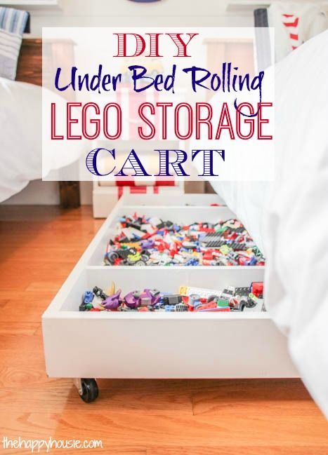 Make your own DIY Under Bed Rolling Lego Storage Cart at thehappyhousie.com-18 Lego Storage Organization, Sibling Room, Lego Organization, Lego Table, Úložný Box, Boys Rooms, Lego Room, Lego Storage, Playroom Furniture