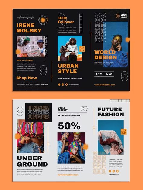 Urban Style Fashion Brochure Template AI, EPS, INDD, PSD Brochure Design Layout Creative, Fashion Brochure Design, Creative Brochure Design Ideas, Museum Brochure, Science Infographics, Brochure Design Layouts, Brochure Graphic, Brochure Design Creative, Brochure Design Layout