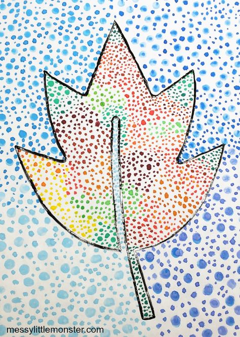 pointillism leaf craft for kids Homeschool Art Projects, Class Painting, Leaf Craft, Snowflakes Art, Art Mom, Art Project For Kids, Room 2023, Dog Room, Fall Art Projects