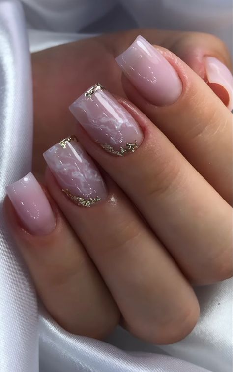 Royalty Nails Aesthetic, Nude Gel Nails With Design, Elegant Nails Square, Square Biab Nails, Milky Nails French, Nail Ideas Sparkle, Complicated Nail Designs, Elegant Short Nails, Pink Foil Nails