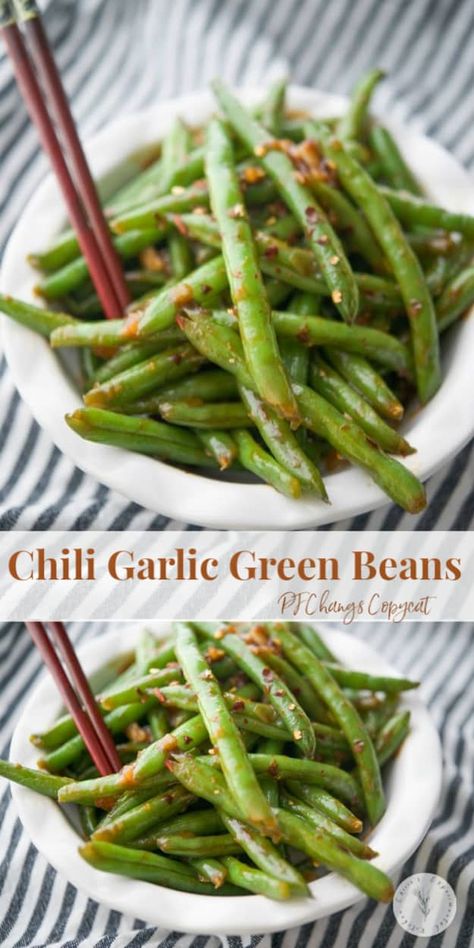 Pf Chang’s Green Beans, Pf Changs Green Beans Copycat Recipes, Pf Chang Green Bean Recipes, Green Beans Pf Changs, Pf Changs Recipes, Pf Changs Green Beans, Chili Green Beans, Pf Changs Copycat, Asian Green Beans