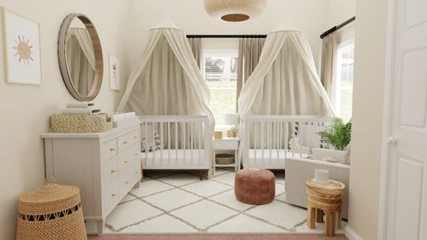 Modern Twin Nursery, Twin Nursery Gender Neutral, Twin Nursery Room, Twin Baby Rooms, Twin Girls Nursery, Modern Baby Room, Nursery Layout, Twin Nursery, Gender Neutral Baby Nursery