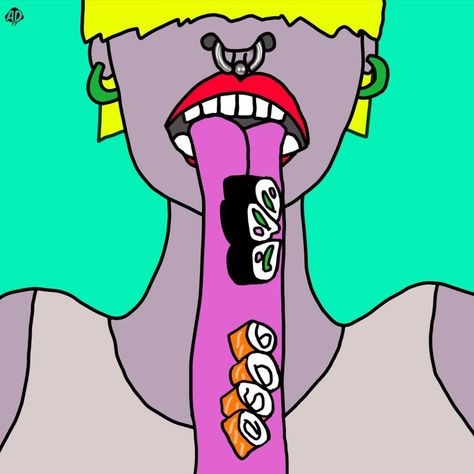 Digital Art  Crypto Art NFT Digital illustration Pop Art Surrealart PoP culture Sushi All You can Eat Long Tongue Artwork Design Drawing Illustration Pop Art, Crypto Art, Design Drawing, All You Can, Artwork Design, Designs To Draw, Adult Coloring, Digital Illustration, Pop Culture