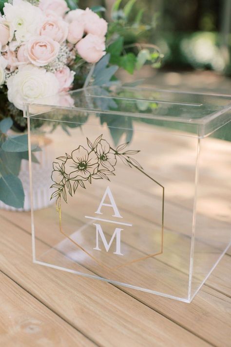 Clear Wedding Decor, Wedding Card Box Ideas, Acrylic Wedding Card, Card Box Ideas, Wedding Gift Card Box, Rustic Card Box, Personalized Wedding Card Box, Bridal Shower Decorations Rustic, Box Wedding Card