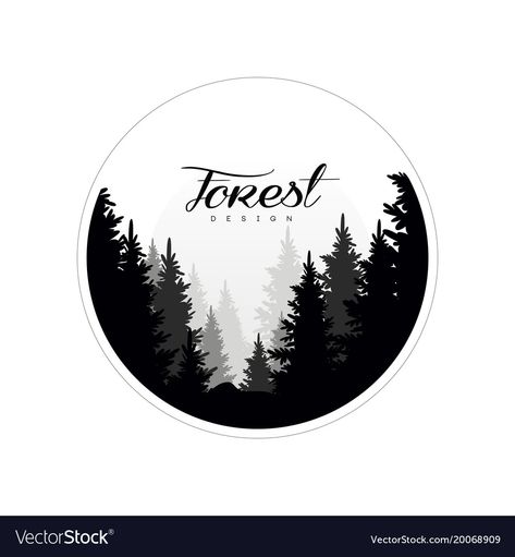 Forest Logo Design, Outdoors Logo Design, Trees In Fog, Beautiful Nature Landscape, Coniferous Trees, Forest Logo, Scene Icon, Nature Logo Design, Outdoor Logos