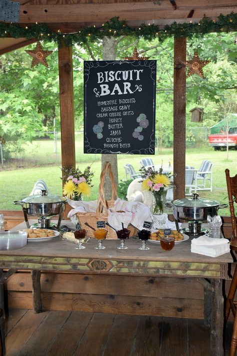 Bridal Shower Biscuit Bar, Breakfast Rehearsal Dinner, Baby Biscuit Bar, Biscuits And Gravy Bar, Brunch Bar Baby Shower Ideas, Biscuit Station, Biscuit Bar Brunch, Biscuit Bar Ideas, Cowboy Brunch