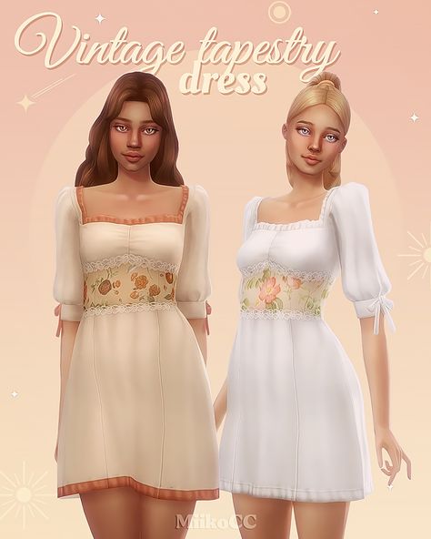 Sims 4 Vintage, Tapestry Dress, Die Sims 4, Cottagecore Clothes, Pelo Sims, The Sims 4 Packs, Sims 4 Mm Cc, Sims 4 Teen, Sims 4 Dresses