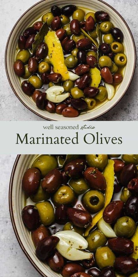 Marinated Olives Recipe Olive Marinade, Rosemary Vinegar, Curing Olives, Olive Appetizer, Rustic Food, Impressive Appetizers, Fresh Olives, Thanksgiving 2023, Marinated Olives