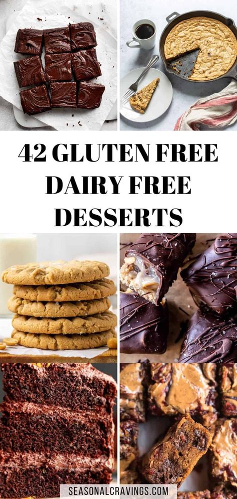 No need to deny yourself sweet dessert treats if you're on a gluten-free or dairy-free diet. There are plenty of ways to enjoy baked goods, fruit desserts, and more that contain no gluten and dairy ingredients. This collection of gluten-free, dairy-free desserts will offer you plenty of options, whatever you're craving for. Using simple replacements like nondairy milk and vegan butter makes it so easy to bake dairy free. Gluten Free Dairy Free Desserts, Dairy Free Desserts, Lactose Free Desserts, Dairy Free Deserts, Non Dairy Desserts, Deny Yourself, Gluten Free Dairy Free Dessert, Dairy Free Baking, Dairy Free Recipes Dinner