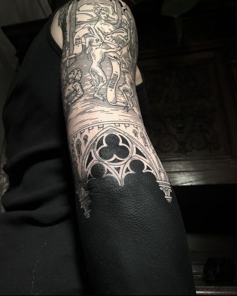 Blackwork Cloud Tattoo, Black And Grey Elbow Tattoo, Heavy Blackwork Tattoo, Medieval Tattoos, Horror Movie Tattoos, Solid Black Tattoo, Medieval Tattoo, Elbow Tattoo, Movie Tattoos