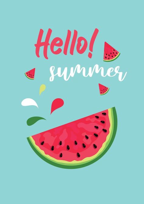 Hello summer. Watermelon Day. Leaflet, poster, banner, postcard, brochure design template. Slices of watermelon. The texture of a watermelon with bones. Vector illustration. Watermelon Poster, Watermelon Day, Poster Banner, Animation Tutorial, Summer Watermelon, Brochure Design Template, Hello Spring, Hello Summer, Brochure Design