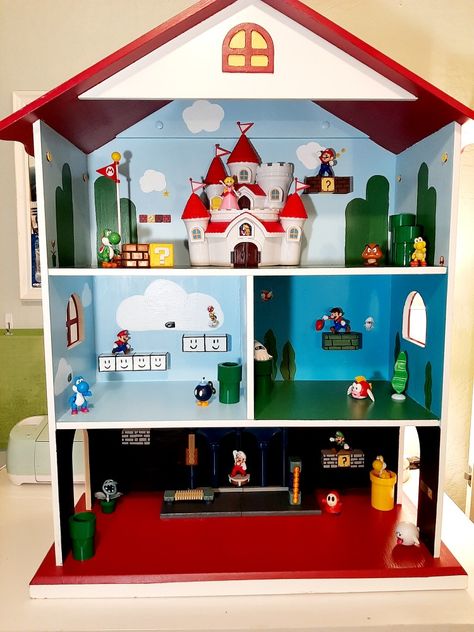 Super Mario Bros Doll House, Mario Playset Diy, Super Mario Doll House Diy, Diy Super Mario Dollhouse, Diy Mario Dollhouse, Super Mario House Diy, Mario Doll House, Super Mario Play House Diy, Super Mario Doll House