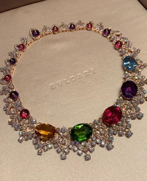 Colored Gemstone and Diamond Necklace by Bvlgari Source: hydeandhudson @ Instagram Dope Jewelry Accessories, Bvlgari Jewelry, The Bling Ring, Necklace Luxury, Cute Engagement Rings, Expensive Jewelry Luxury, Fancy Jewellery Designs, S Jewelry, Big Diamond