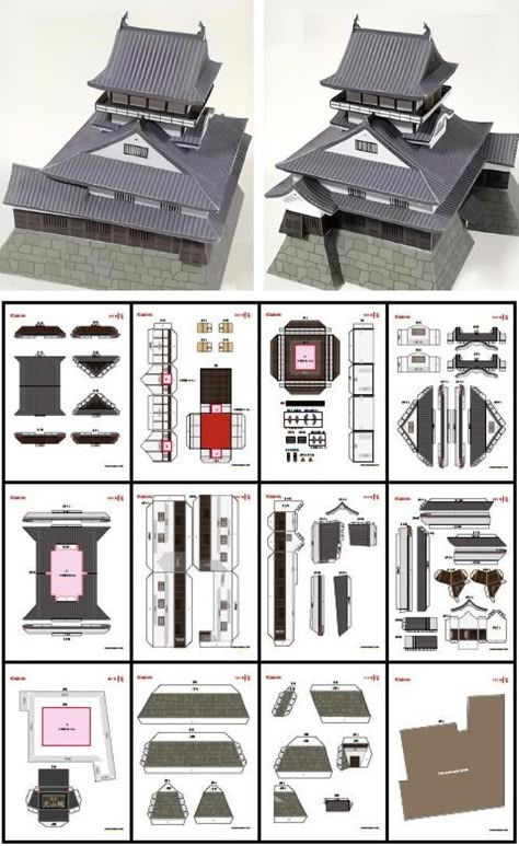 four more free papercrafts of Japanese Castles: Japanese Castle Art, Papercraft House, Castle Crafts, Paper Buildings, Free Paper Models, Japanese Castle, Starship Design, Doll Template, Papercraft Ideas