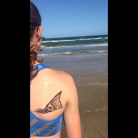 Red fish tattoo!! Redfish Tail Tattoo, Red Drum Fish Tattoo, Redfish Tattoo, Red Fish Tattoo, Hook Tattoo, Fishing Hook Tattoo, Drum Tattoo, Hook Tattoos, Fish Tattoo