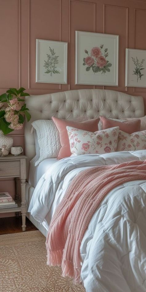 Pale Pink Room Bedrooms, Pale Pink Bedroom Ideas, Adult Pink Bedroom Ideas, Bedroom Wall Paint Ideas, Pink Adult Bedroom, Best Bedroom Wall Colors, Pale Pink Bedroom, Floral Bedroom Ideas, Spring Bedroom Ideas