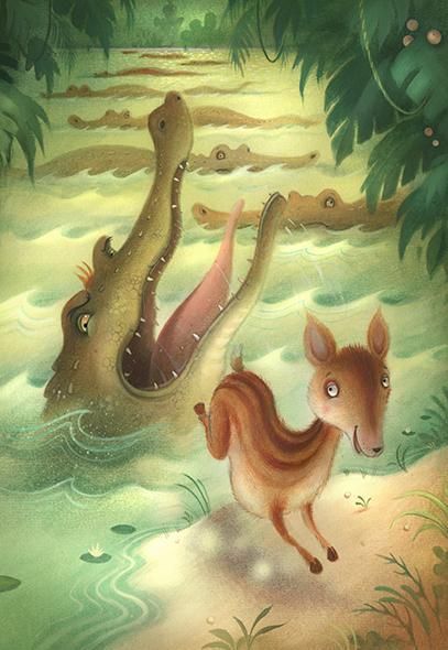 Mouse Deer Drawing, Mouse Deer, Crocodile Illustration, Richard Johnson, Deer Cartoon, Deer Drawing, Deer Illustration, Water Water, Kids Story Books