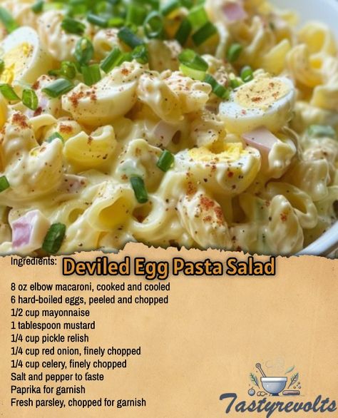 Tastyrevolts Pasta Salad With Eggs Hard Boiled, Pasta Salad With Eggs, Fair Treats, Cold Pasta Recipes, Deviled Egg Pasta Salad, Egg Pasta Salad, Healthy Baking Substitutes, Creamy Pasta Salad, Potatoe Salad