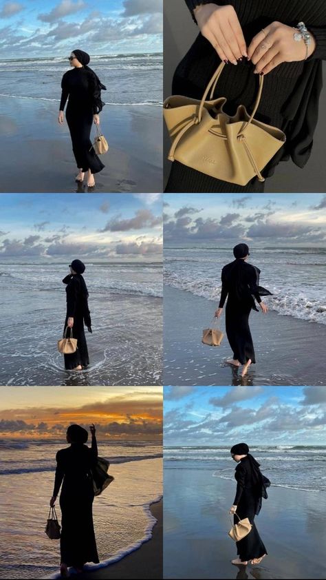 ide outfit ke pantai Style Pantai Hijab, Outfit Beach Hijab, Ootd Mantai, Outfit Mantai, Outfit Ideas Modest, Trip Outfits, Casual Hijab Outfit, Pic Pose, Nara