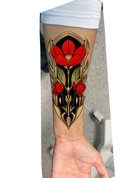 Art Deco Florals — Ink & Dagger Tattoo Art Nouveau Floral Tattoo, Art Deco Tattoo, Art Nouveau Tattoo, Small Matching Tattoos, Nouveau Tattoo, Art Deco Flower, Dagger Tattoo, Art Nouveau Floral, Tattoo Project