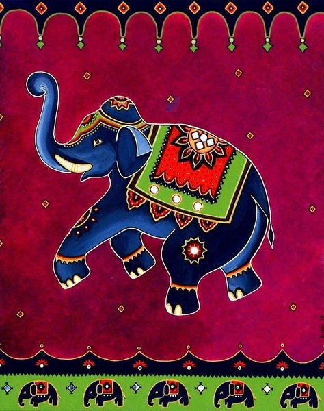 Elephant Kalamkari Design, Rangoli Designs Elephant, Elephant Rangoli Design, Elephant Rangoli, Folk Art Elephant, Indian Elephant Art, Painted Elephants, Royal Elephant, Elephant Print Art