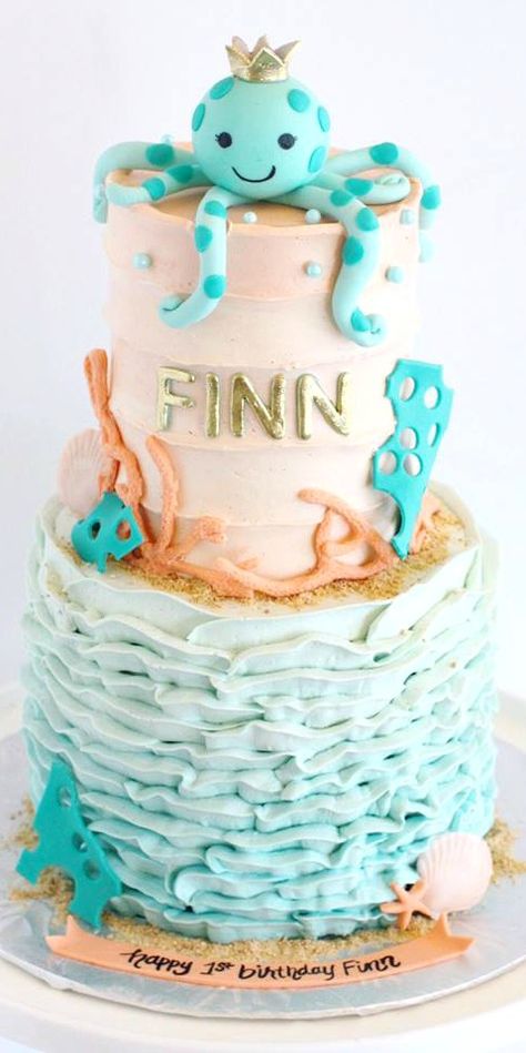 Under The Sea Birthday Cake Under The Sea Bday Cake, Sealife Birthday Cake, Under The Sea Birthday Smash Cake, Under The Sea Birthday Cake Buttercream, Under Sea Cake Ideas, Sea Themed Smash Cake, 1st Birthday Sea Theme, Under The Sea Two Year Old Birthday, Under The Sea First Birthday Cake