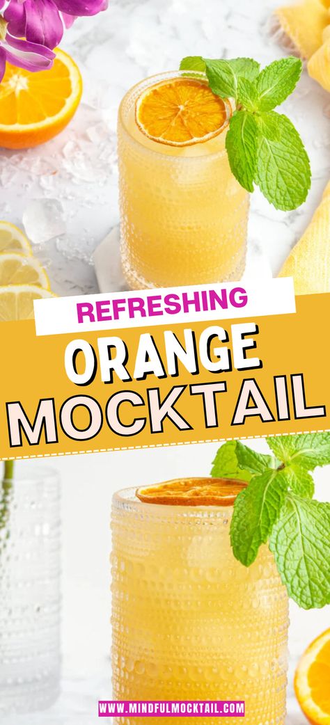 Mandarin Orange Mocktail, Drinks With Orange Juice Non Alcoholic, Fancy Orange Juice, Mocktails Non Alcoholic Orange Juice, Mocktail Orange Juice, Morning Mocktail Recipe, Orange Juice Mocktail Recipe, Mocktail With Orange Juice, Orange Juice Mocktail Non Alcoholic