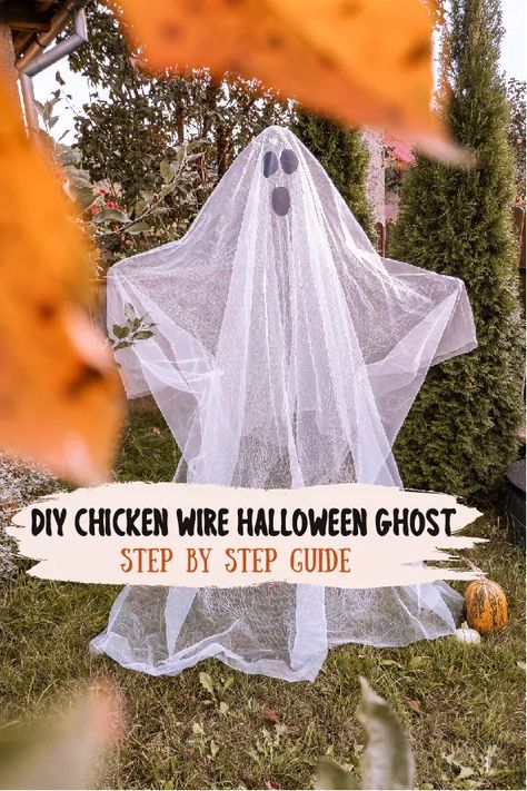 DIY Chicken Wire Halloween Ghost - diy Thought Chicken Wire Halloween, Chicken Wire Ghosts Diy, Chicken Wire Ghost, Wire Ghosts, Diy Halloween Ghosts, Diy Ghost, Chicken Wire Crafts, Halloween Outdoor Decoration, Metal Fencing