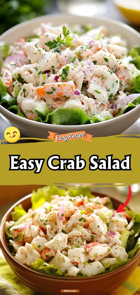 Enjoy the fresh, light flavors of this easy crab salad, perfect for sandwiches, salads, or as a standalone treat. It's a quick and delightful way to enjoy seafood. #SeafoodSalad #CrabLovers #LightEating Fresh Crab Salad, Crabmeat Salad, Crab Salad Recipe Easy, Coastal Dishes, Crab Salad Sandwich, Crab Salad Recipe, Classic Salad, Crab Salad, Sandwich Fillings