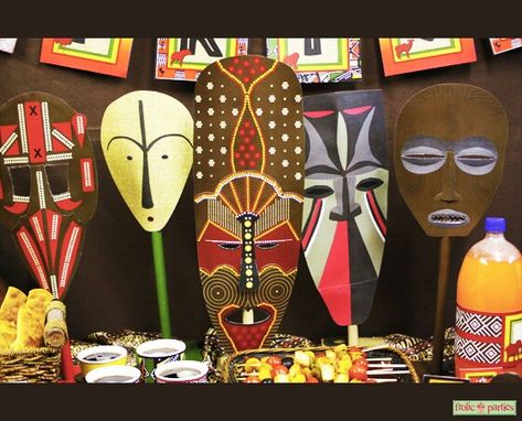 Mask Centerpieces, Africa Theme Party, Kwanzaa Party, Africa Mask, Africa Party, Mr Monopoly, African Theme, African Princess, African Travel