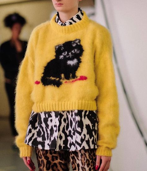 Always here for a cat sweater c/o @ashleywilliamslondon #knit #lfw #knitting #knitspo #knittersofinstagram #knittingaddict #knitwear… Cat Sweater, Future Style, Knit Sweaters, School Looks, Outfit Maker, Mode Inspo, Knit Fashion, Knitting Inspiration, Looks Style