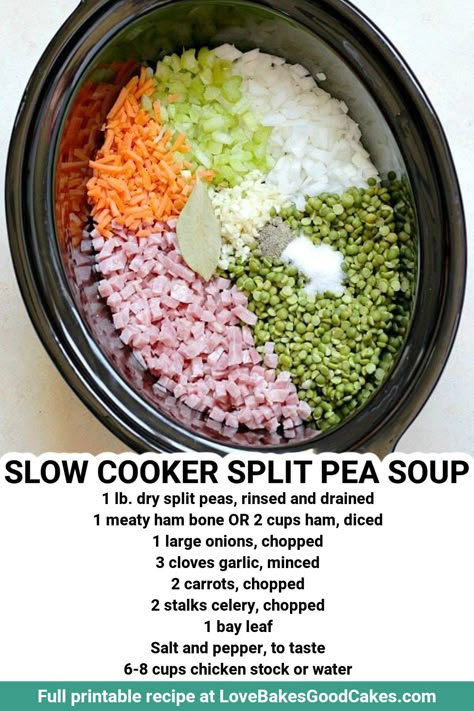 Love Bakes Good Cakes - RECIPE - https://buff.ly/2R5fk1S This delicious and healthy Slow Cooker Split Pea Soup is a cinch to put together. Serve it with a loaf of crusty bread for an easy, affordable meal. | Facebook Slow Cooker Split Pea Soup, Split Pea Soup Crockpot, Love Bakes Good Cakes, Good Cakes, Pea And Ham Soup, Ham Bone, Ham Soup, Veggie Stock, Split Pea Soup