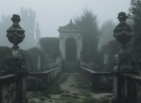 Overgrown Manor, Mausoleum Aesthetic, Ghostly Aesthetic, Gothic Architecture Aesthetic, Gloomy Winter, Secret Garden Theme, Apocalypse Landscape, Dark Naturalism, Dark Home Decor