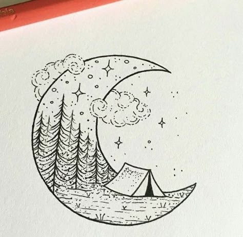 32 Cool Things to Draw When You Are Bored Fineliner Doodles, Ideas When Bored, Alien Illustration, Mountains Illustration, Coffee Camping, Camping Drawing, Instagram Coffee, Things To Draw, Drawing Sketchbook