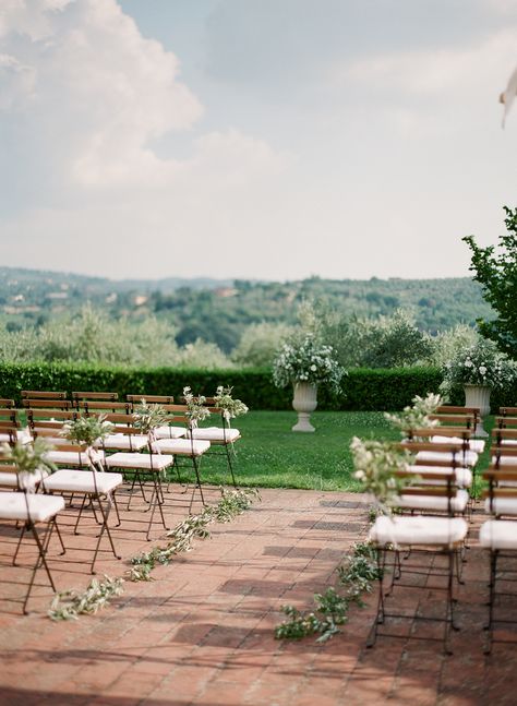 Tuscan Villa Wedding Featuring a Dreamy Family-Style Reception Tuscan Wedding Aisle, Tuscany Wedding Ceremony, Wedding Venues Tuscany, Wedding Ceremony Tuscany, Tuscany Castle Wedding, Wedding Photography Guide, Wedding Ceremony Chairs, Fall Ceremony, Artistic Wedding Photography