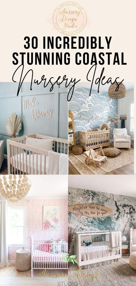 coastal nursery ideas Coastal Beach Nursery, Neutral Mermaid Nursery, Florida Themed Nursery, Island Theme Nursery, Gender Neutral Nautical Nursery, Sea Life Nursery Theme, Ocean Theme Nursery Neutral, Beach Inspired Nursery, California Themed Nursery