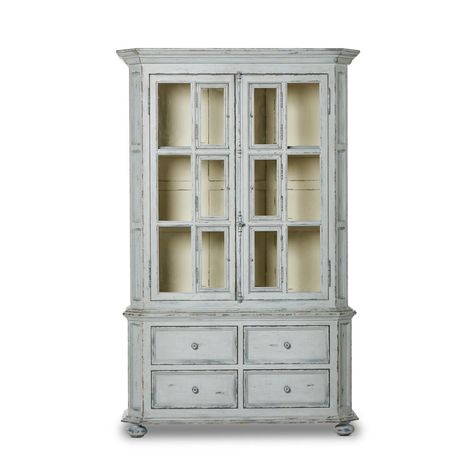 The "You Will Need A Lot Of Hinges" Cabinet Distressed Grey Blue Four Hands Wood Glass Door, Hidden Doors, Two Tone Cabinets, Hidden Compartments, Door Displays, Hidden Door, Outdoor Table Settings, Desk And Chair Set, Blue Wood