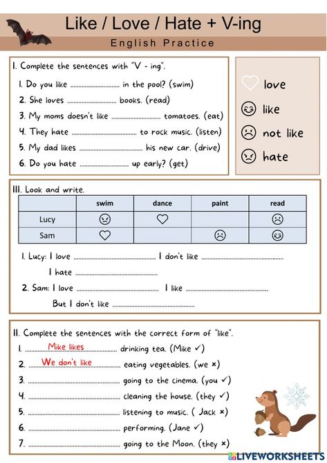 Like + Ing Worksheets, Like Ing Worksheet, Appearance Worksheet, Advanced English Grammar, English Quiz, English Activities For Kids, English For Beginners, Grammar Exercises, English Worksheet