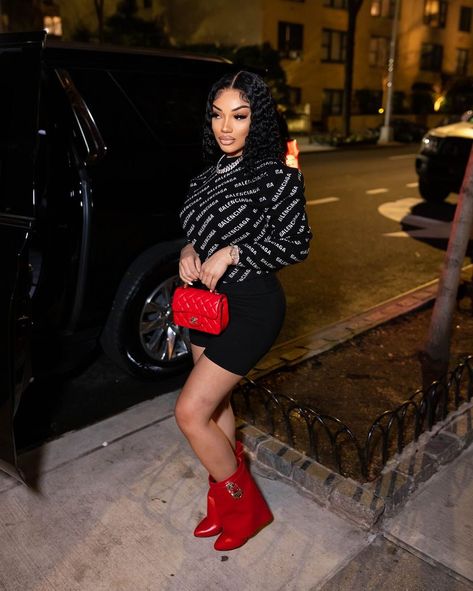 Red Lipstick Outfit Black Women, Red Heels Outfit Black Women, Red Boots Outfit Black Women, Red Outfit Black Women, Valentine Day Outfits Black Women, Valentines Day Outfits Black Women, Red Lipstick Outfit, Balenciaga Outfit, Red And White Outfits