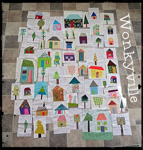 Thank you  thank you  thank you  to everyone who participated in sewing me a wonky house or wonky tree to be included in Wonkyville.  You ar... Quilt Houses, House Quilt Block, House Quilt Patterns, Quilt Modernen, House Quilts, Quilt Baby, Tree Quilt, Wall Quilts, Scrappy Quilts