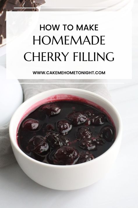 An easy and delicious cherry filling recipe that is perfect for cakes and cupcakes! Cupcake Filling Recipes, Cherry Filling Recipes, Cherry Cake Filling, Cherry Compote Recipe, Cherry Fondant, Cupcake Filling, Cake Me Home Tonight, Filling Cake, Cannoli Filling