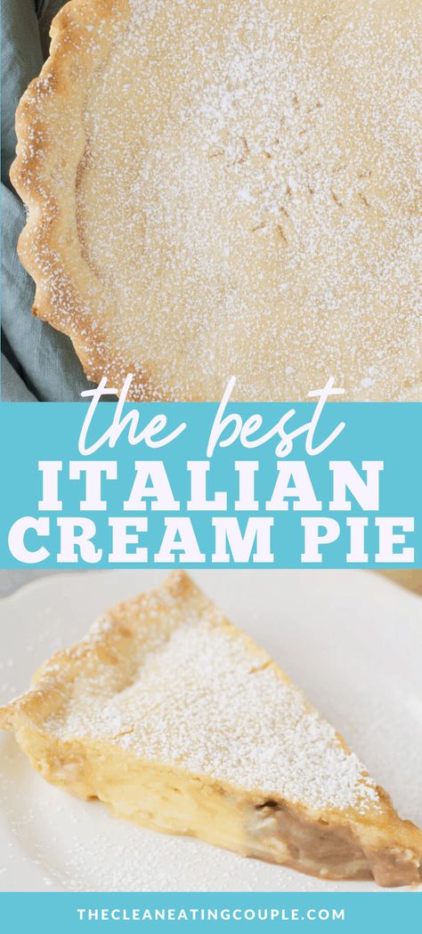 The best authentic Italian Cream Pie recipe! Passed down for generations it uses homemade Italian cream and a sweet crust dough for the perfect dessert! We serve this every Easter and Christmas- but it's a delicious treat any time of year! Italian Cream Pie, Italian Cream, Cream Pie Recipes, Homemade Italian, Italian Desserts, Vegan Cake, Authentic Italian, Gluten Free Cookies, Cream Pie