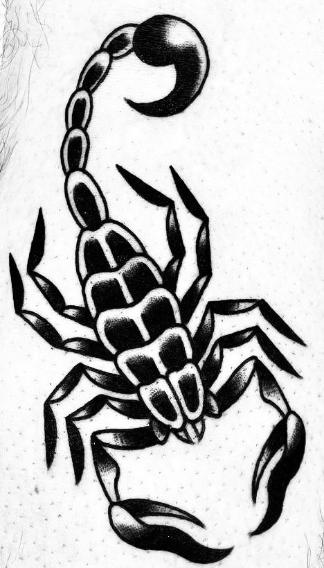 Easy Scorpion Tattoo, Old Tattoo Flash, Scorpion American Traditional, Old School Scorpion Tattoo, Scorpion Tattoo Flash, Black Scorpion Tattoo, American Traditional Scorpion Tattoo, Old American Tattoos, Old School Tattoo Design Black