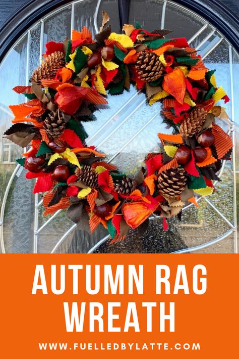 Autumn Rag Wreath Fall Rag Wreath Ideas, Autumn Crafts For Adults, Rag Wreath Tutorial, Christmas Wreath Frames, Rag Wreaths, Halloween Food Crafts, Scrap Crafts, Easy Fall Wreaths, Autumn Craft