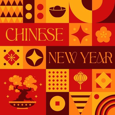 Chinese lunar new year seamless pattern ... | Premium Vector #Freepik #vector Chinese New Year Design Illustration, Chinese Design Pattern, Chinese New Year Graphic Design, Lunar New Year Poster, Chinese New Year Pattern, Chinese New Year Illustration, Chines New Year, Chinese Style Illustration, Asian New Year