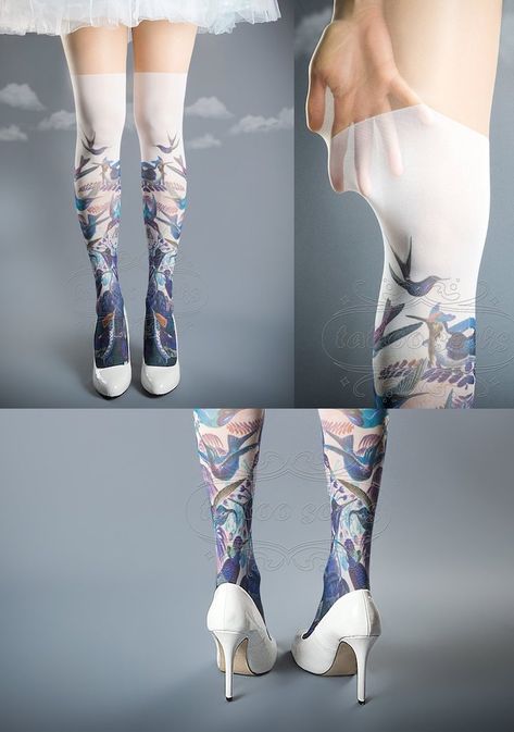 Best Leg Tattoos, Tattoo Tights, Henny Penny, White Tattoos, Flower Tattoo Sleeve, Leg Tattoo Men, Leg Sleeve Tattoo, Leg Tattoos Women, Patterned Tights