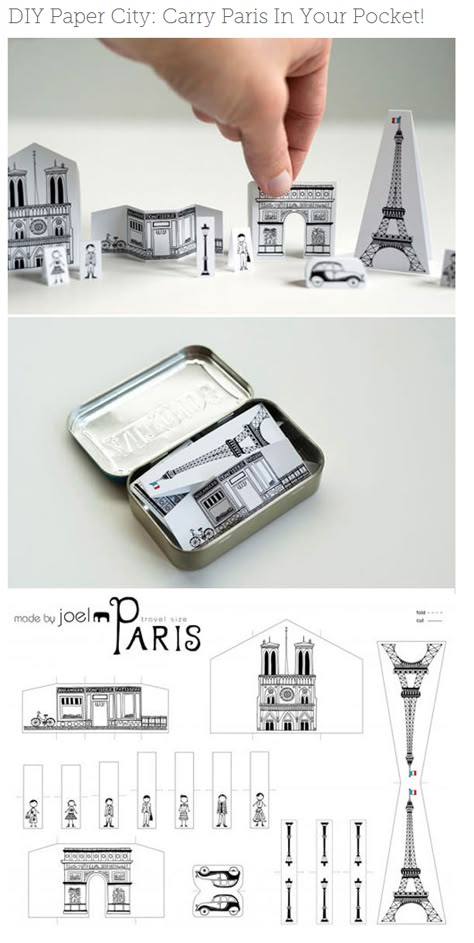 City in your pocket. Printable paper city Altoids Tins, Altoid Tin, Altered Tins, Handmade Charlotte, Paper City, Puffy Paint, Paris Party, 카드 디자인, Paper Model