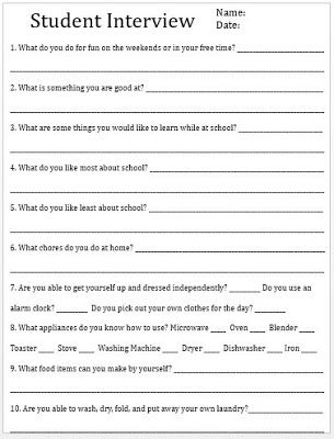 Student Interview Answer Sheet Student Interview, Life Skills Class, Life Skills Lessons, Leadership Activities, Life Skills Classroom, Interview Answers, Teaching Life Skills, Family And Consumer Science, Living Skills